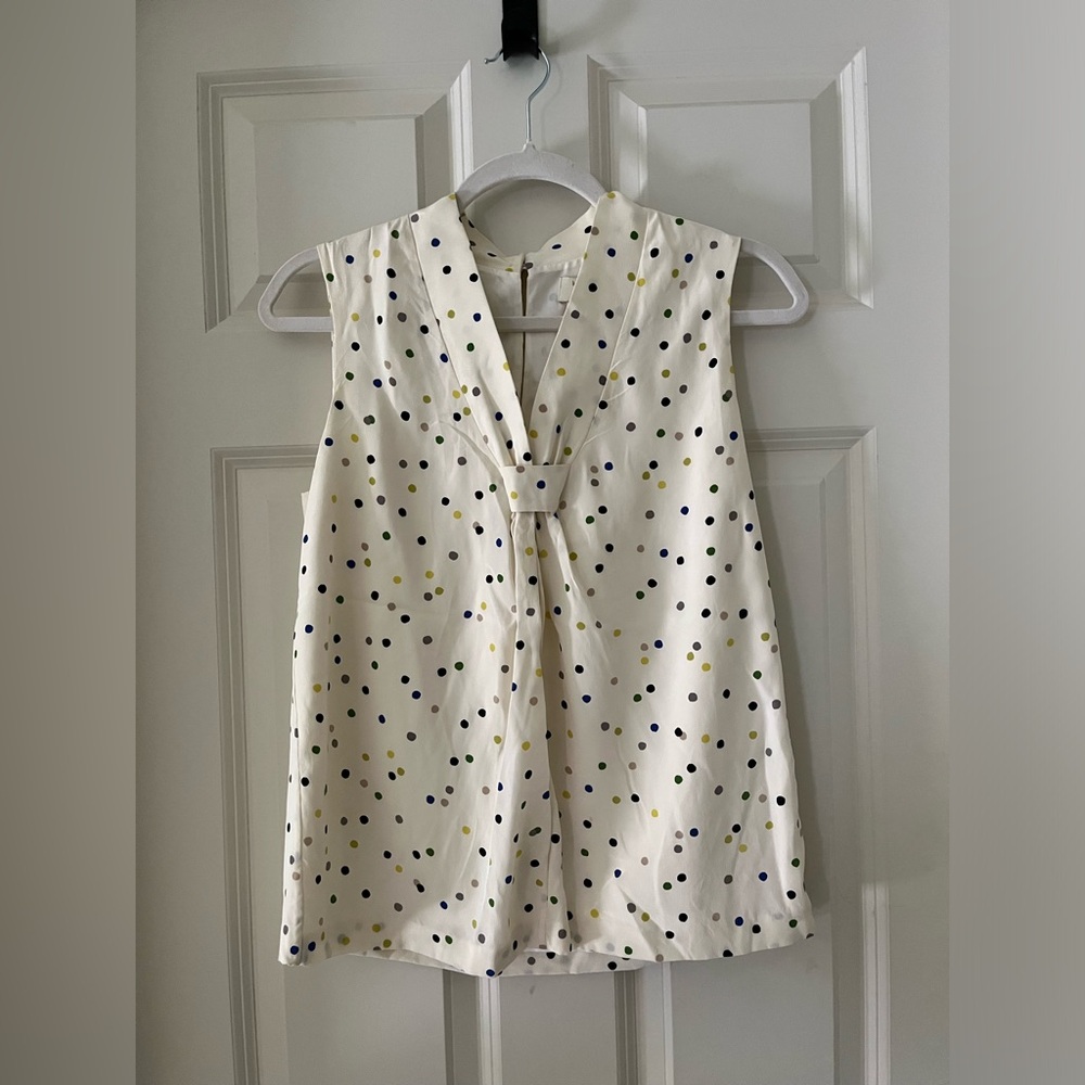 Kate Spade silk cream polka dot sleeveless shirt-blouse business preppy XS